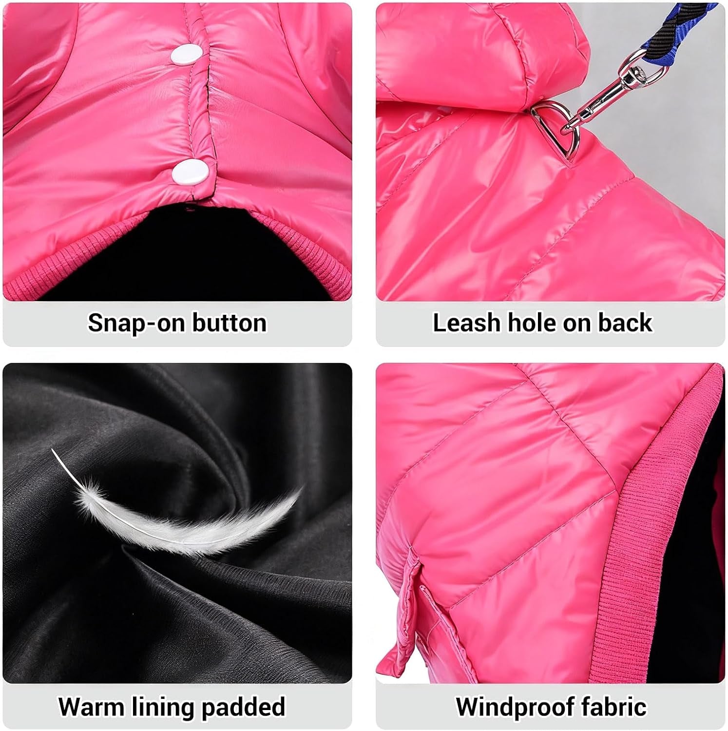 Dog Coat for Small Dogs, Windproof Doggie Puffer Jacket with Leash Hole, Extra Warm Dog Jacket Winter Coat, Pink M
