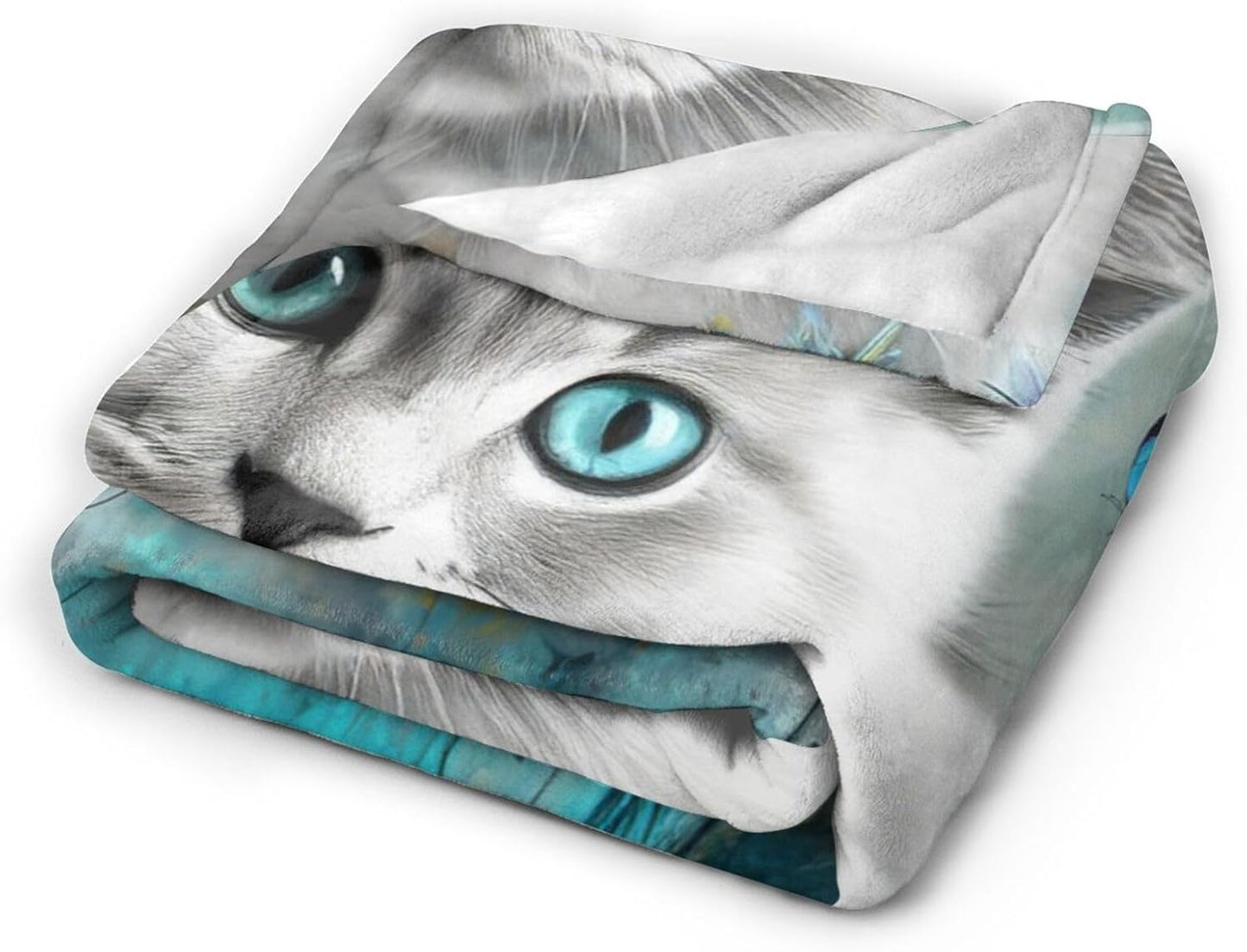 Cute Cat with Blue Butterfly Throw Blanket - Ultra Soft Cozy Fleece Kitten Blanket for Girls, Women & Kids - 40"X50" Cat Lover Gifts