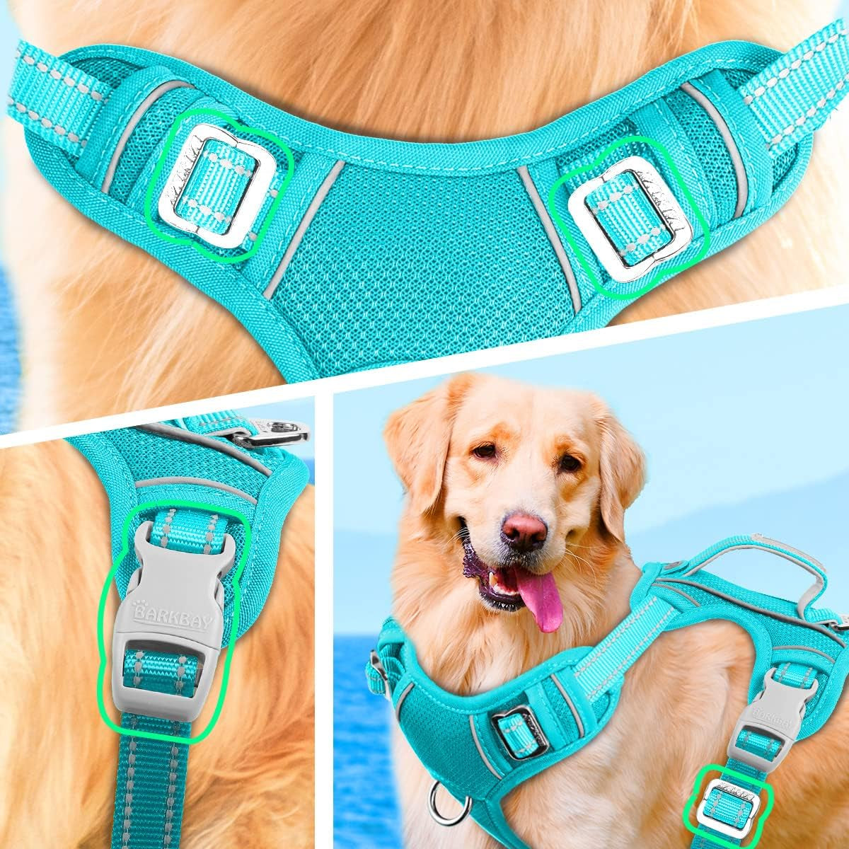 No Pull Dog Harness Large Reflective Dog Harness with Front Clip and Easy Control Handle for Walking Training Running with ID Tag Pocket(Ocean Blue,Xl)