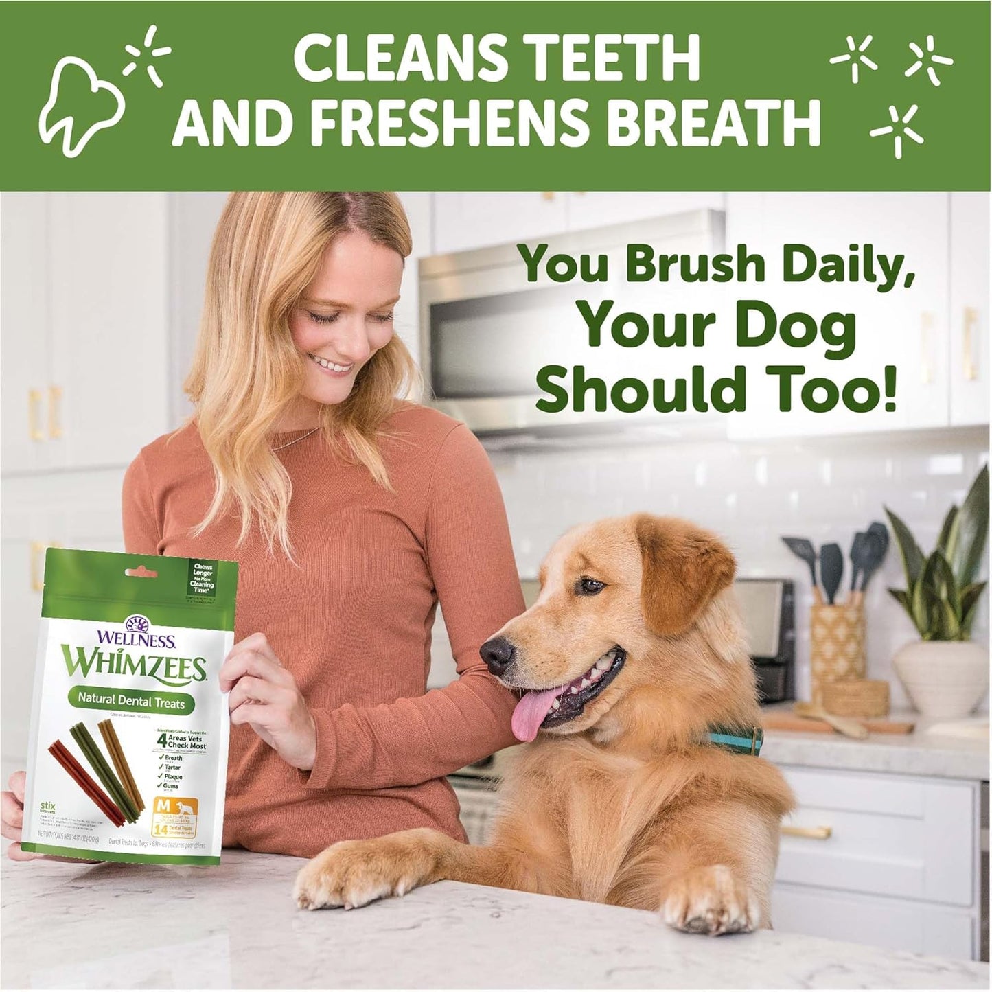 Wellness Stix Dog Dental Treats, Natural Chews, Medium Size Stick, (14 Count)