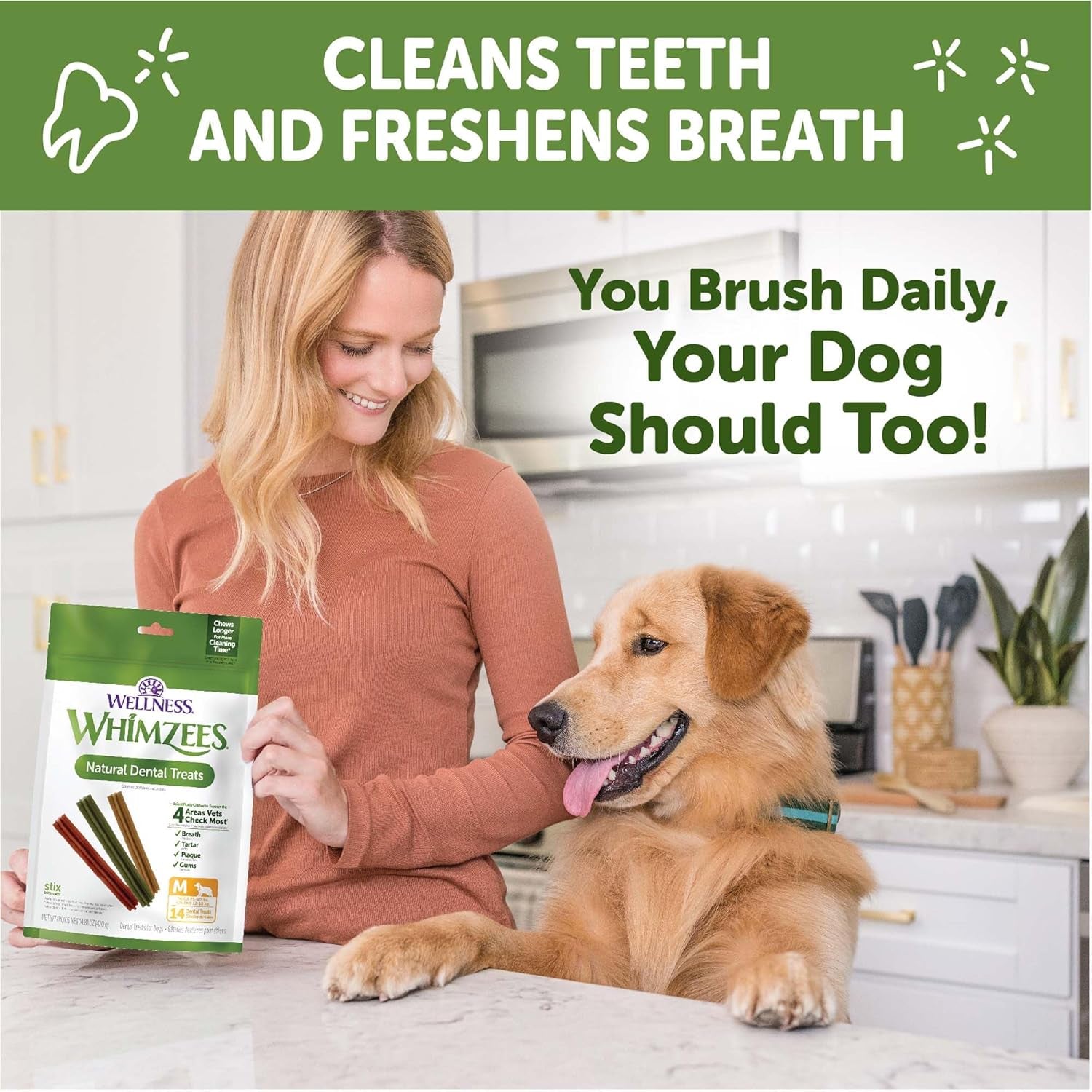 Wellness Stix Dog Dental Treats, Natural Chews, Medium Size Stick, (14 Count)