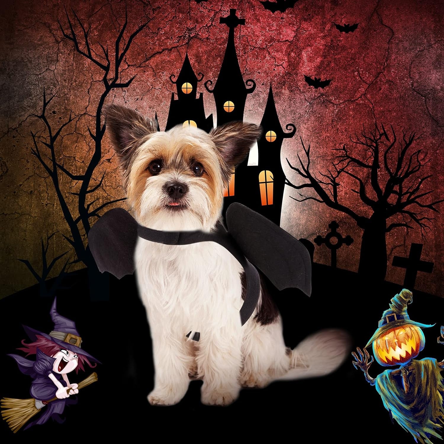 Bat Wings Pet Costume, Polyester Felt Cloth, Small, Halloween, Unisex, Durable, Easy to Clean, Bat Wings Costume for Small Dogs Cats