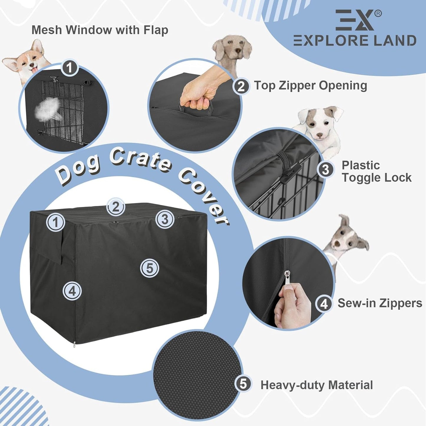Dog Crate Cover Heavy Duty Polyester Pet Kennel Sunshade Universal Fit for 36 Inches Wire Cage (Black)