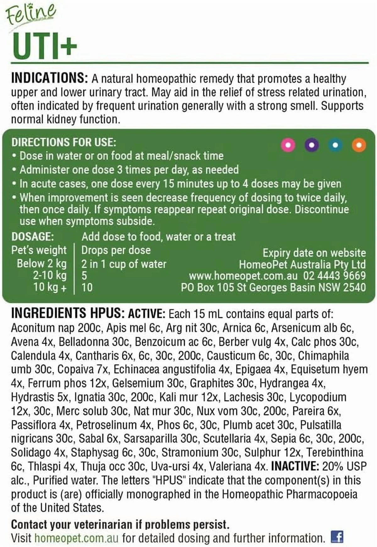Feline UTI plus Urinary Tract Health Supplement Solution for Cats, 15-Milliliter Bottle