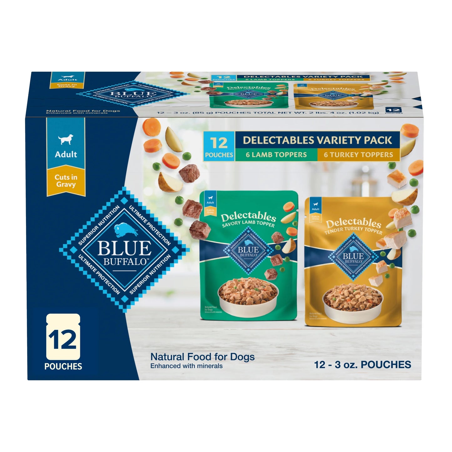 Delectables Natural Wet Dog Food Topper Variety Pack, Lamb & Turkey Dinner 3Oz (12 Pack - 6 of Each Flavor)