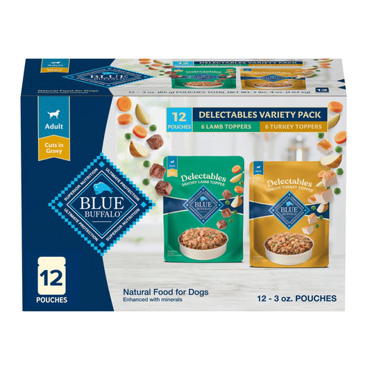 Delectables Natural Wet Dog Food Topper Variety Pack, Lamb & Turkey Dinner 3Oz (12 Pack - 6 of Each Flavor)