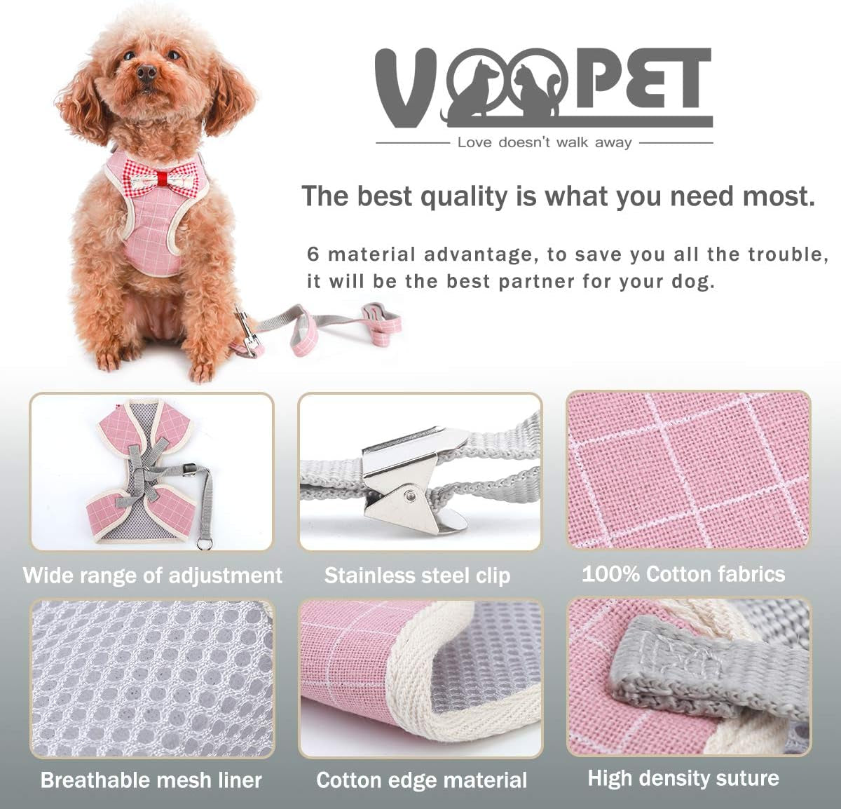 Puppy Harness Easy to Put on & Take off Step in Dog Harness, Puppy Soft Padded Mesh Front Vest with Leash, Adjustable Pets No-Pull Walking Harness with Cute Bows for Small Dogs and Cats