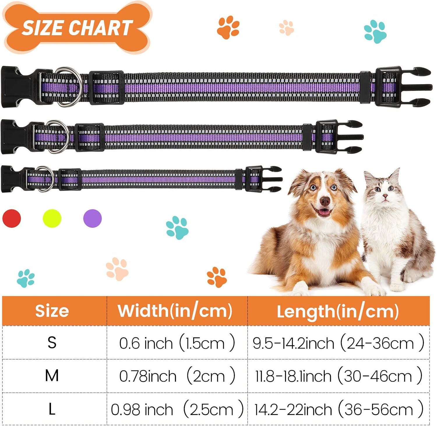 3 Pieces Reflective Dog Collar Nylon Adjustable Quick Release Pet Collars for Dogs(Medium)