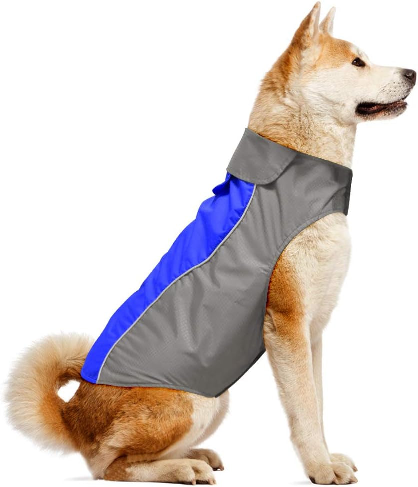 Dog Raincoat Waterproof Coats,Dog Jacket High Visibility Warm Vest Dog Clothes for Small Medium Large Dogs(Blue-L)