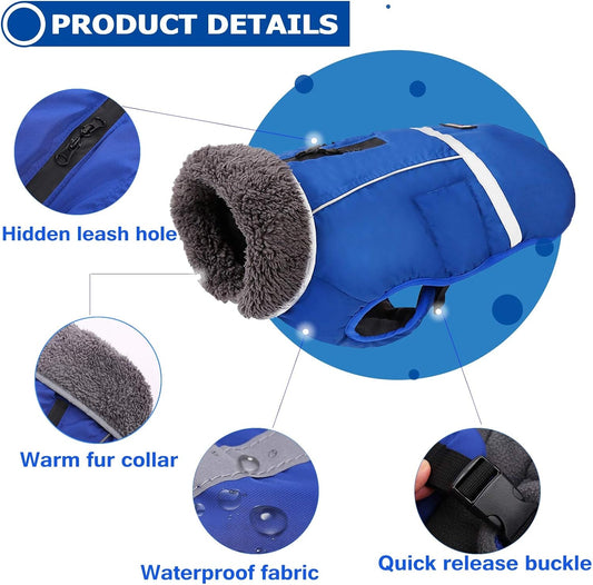 Warm Dog Coat Reflective Dog Jacket, Waterproof Dog Winter Coat Turtleneck Dog Clothes for Cold Weather, Thick Fleece Dog Snowsuit Christmas Dog Vest Pet Apparel for Small Medium Large Dogs 2XL