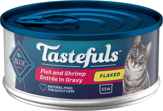 Tastefuls Flaked Wet Cat Food, Made with Natural Ingredients, Fish and Shrimp Entrée in Gravy, 5.5-Oz Cans (24 Count)