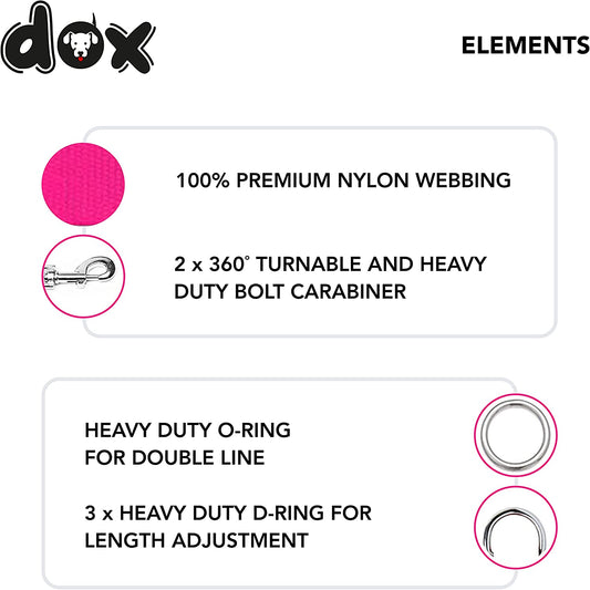 Nylon Dog Leash - 6.6 Ft, 3-Way Adjustable Leash Dogs - S (Pink)