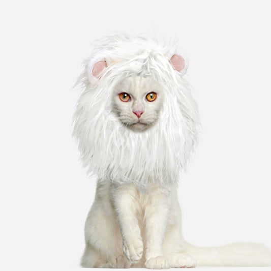 Lion Mane Wig for Cats, Funny Pet Cat Costumes for Halloween Christmas, Furry Pet Clothing Accessories (Size S, White)
