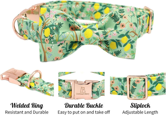 Premium Floral Dog Collars, Bowtie Dog Collar, Adjustable Heavy Duty Girl Dog Collar with Bow for Medium Dogs