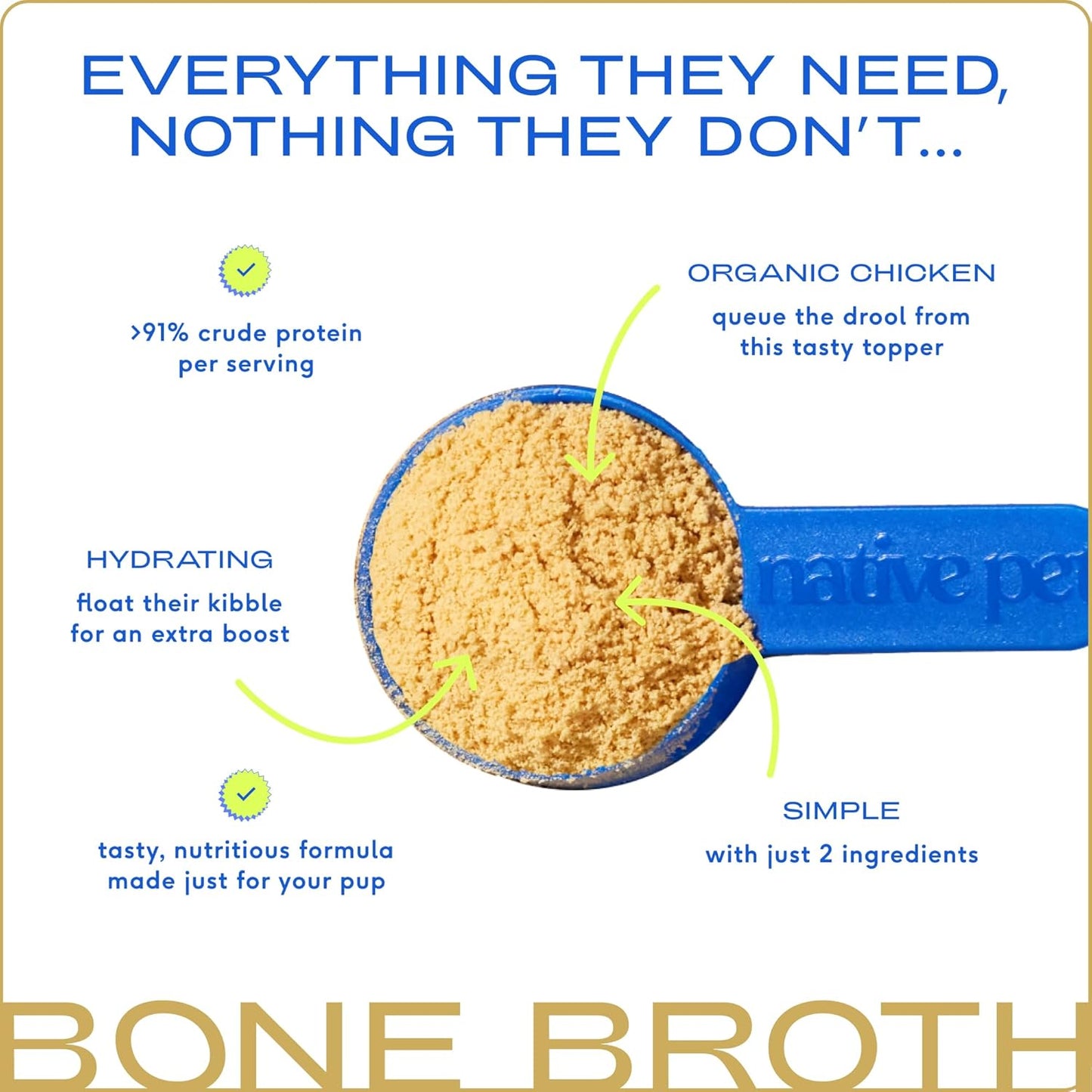 Bone Broth for Dogs and Cats - Chicken Bone Broth Powder Dog Food Toppers for Picky Eaters - Provides Extra Nutrition for Joint Strength, Immune Support & Heart Health - 48 Scoops