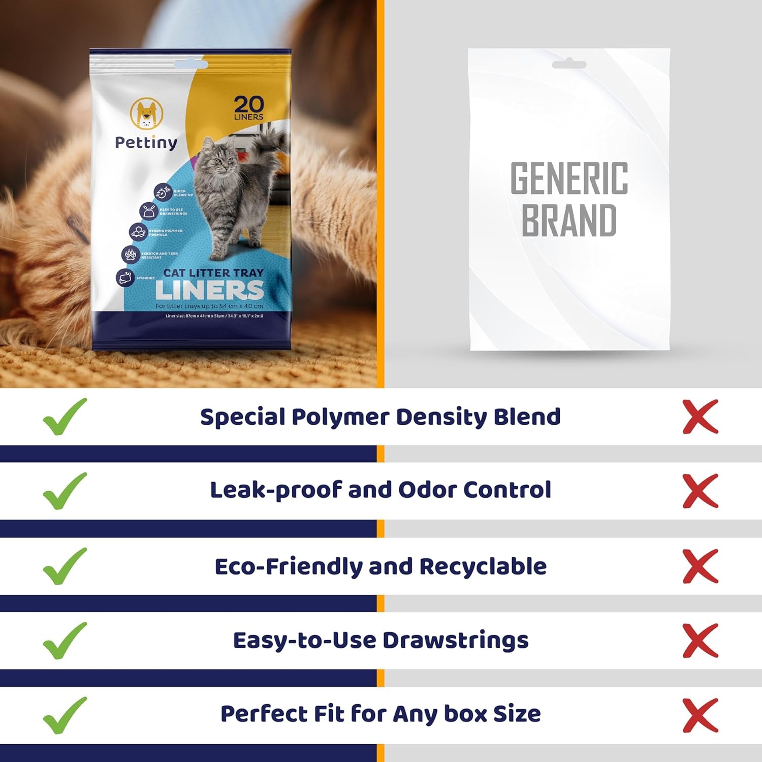 20 Cat Litter Box Liners with Drawstrings - Scratch Resistant Cat Litter Bags for a Medium and Large Litter Pan