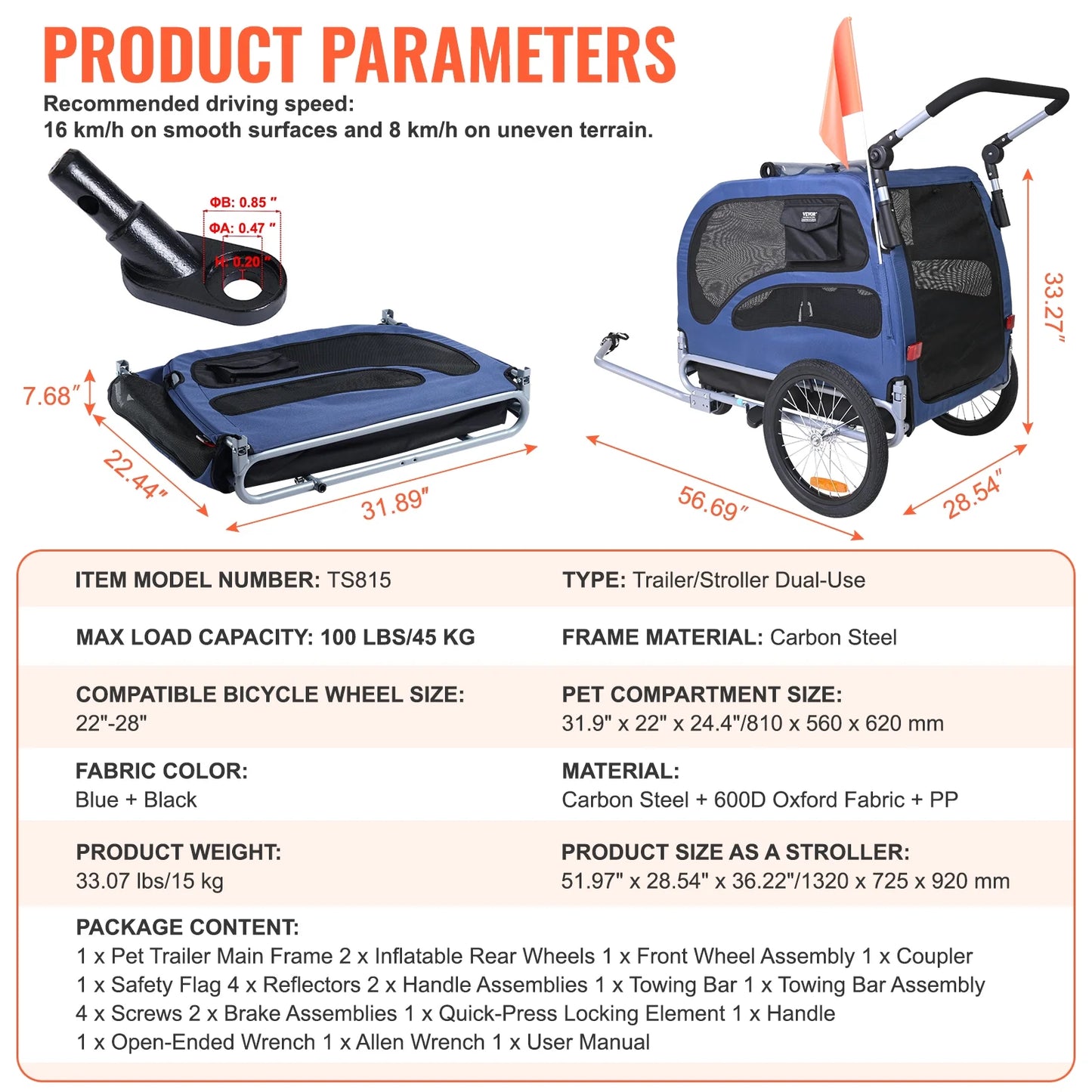 Pet Bicycle Trailer and Stroller, Water Resistant Bike Carrier Dogs and Cats