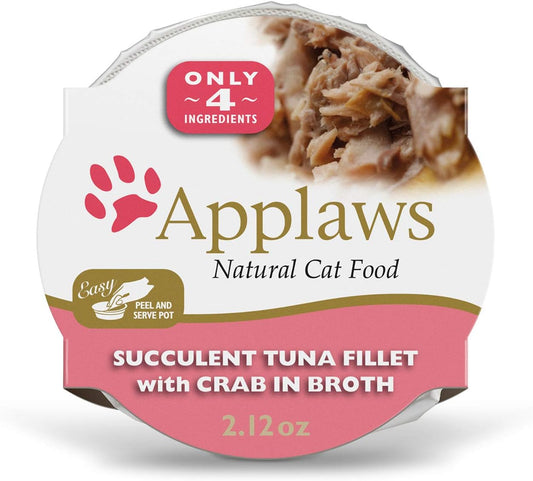 Natural Wet Cat Food, 18 Count, Limited Ingredient Cat Food Pots, Tuna Fillet with Crab in Broth, 2.12Oz Pots