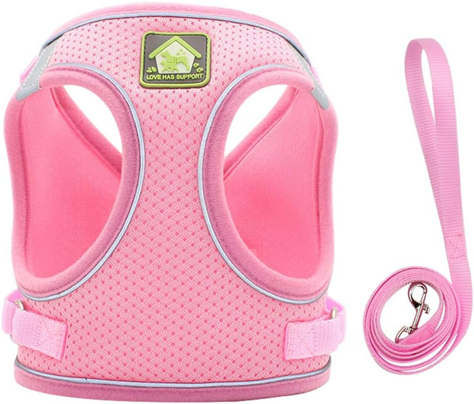 Dog Harness and Leash Set, No Pull Breathable Soft Mesh Puppy Vest Harness Reflective Adjustable Pet Harnesses for Small Medium Dogs and Cats - Outdoor Easy Control for Walking