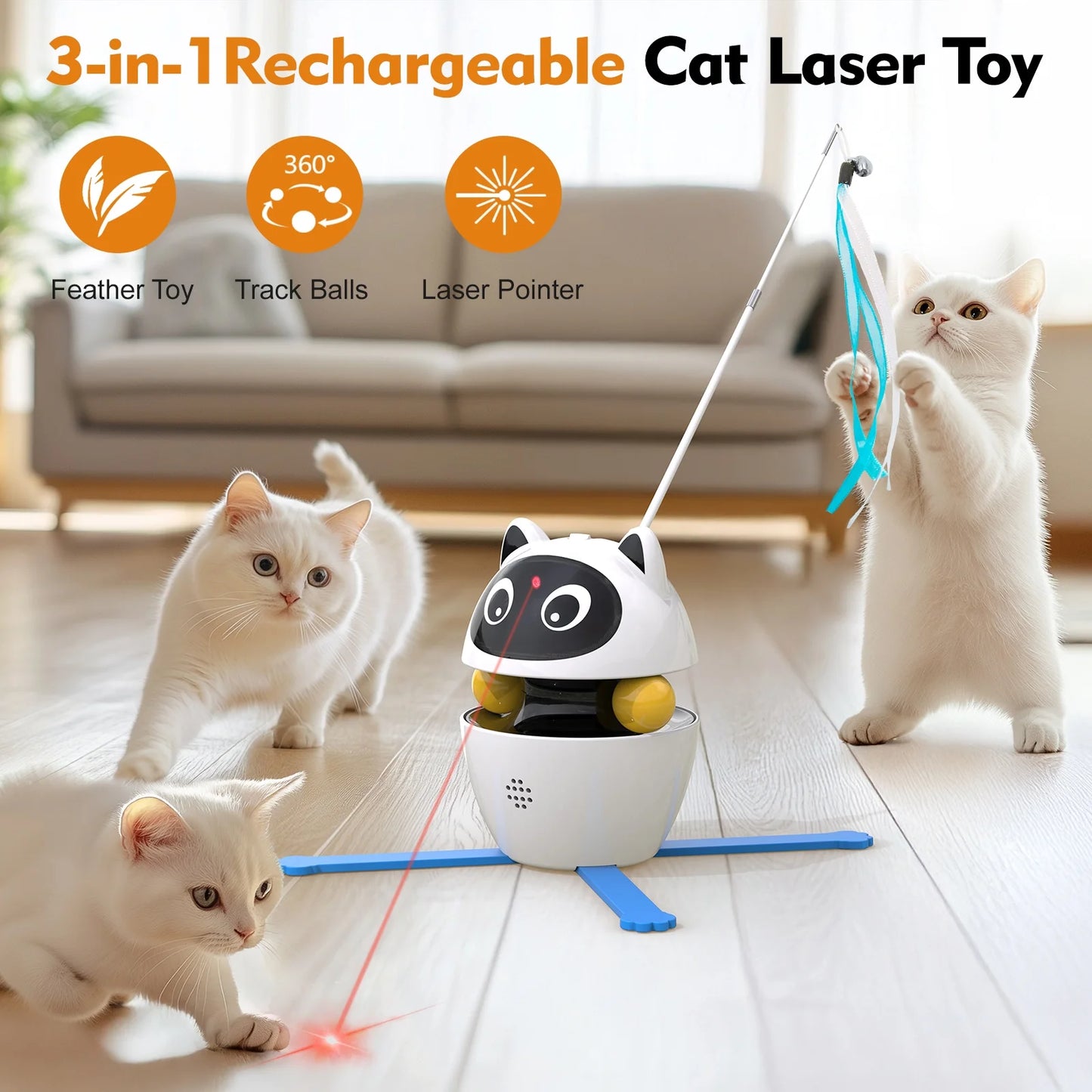 Indoor Automatic Cat Toy with Laser, Feather, and Rechargeable Features