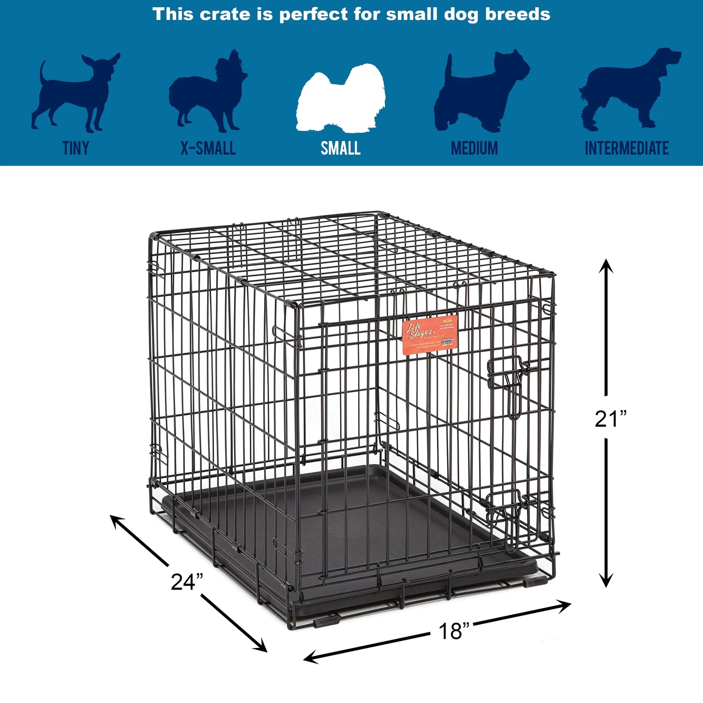 Midwest Homes Enhanced 24 Inch Single Door Folding Metal Crate for Small Dogs