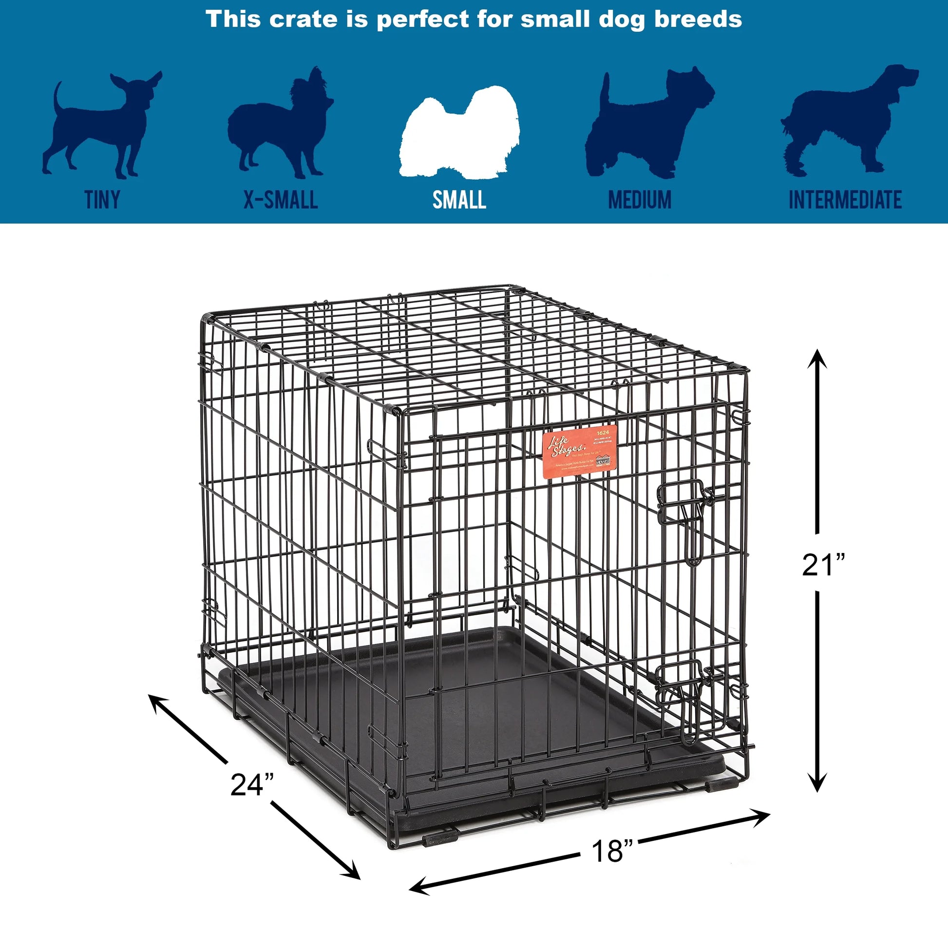 Midwest Homes Enhanced 24 Inch Single Door Folding Metal Crate for Small Dogs