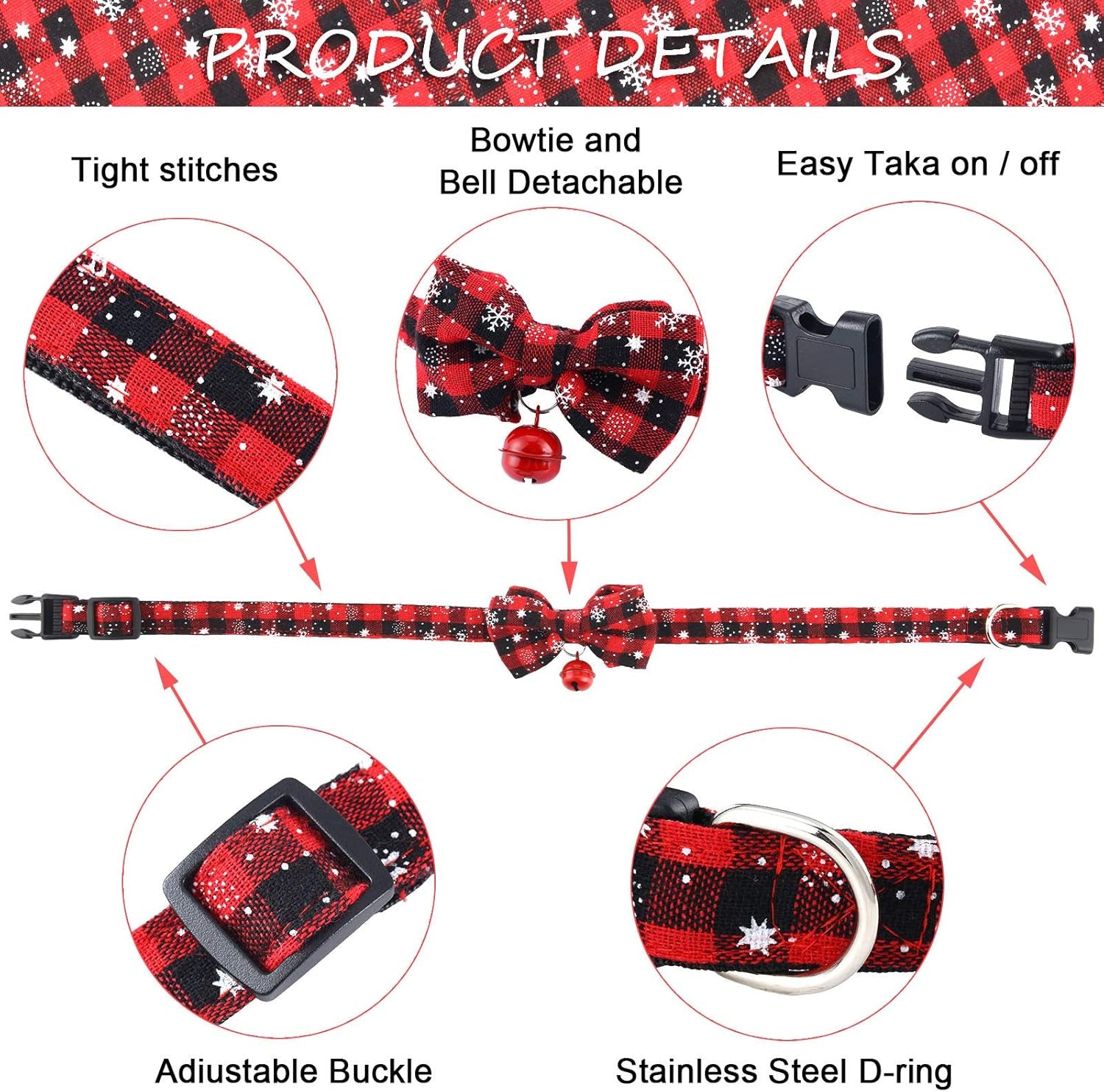 4 Pieces Christmas Dog Bandanas and Collars Set Xmas Christmas Classic Plaid Dog Neck Tie Triangle Bib Scarf Kerchief Adjustable PET Bow Tie with Safety Bell Costume for Cat(S,Stylish Style)