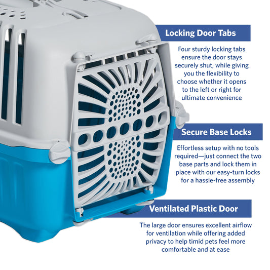 19 Inch Spree Travel Pet Carrier for Dog or Cat with Plastic Door, Blue