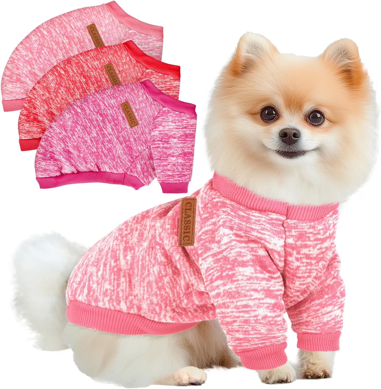 3 Pack Dog Sweaters for Small Dogs Girl Boy Dog Winter Fleece Clothes Warm Soft Dog Sweatshirt Outfit for Dog Cat Pet Apparel