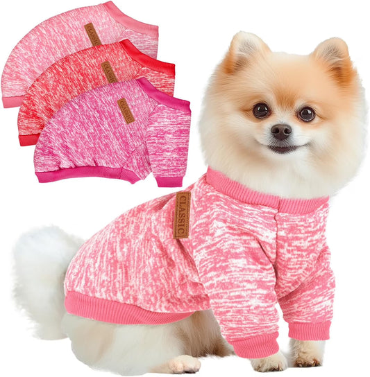 3 Pack Dog Sweaters for Small Dogs Girl Boy Dog Winter Fleece Clothes Warm Soft Dog Sweatshirt Outfit for Dog Cat Pet Apparel