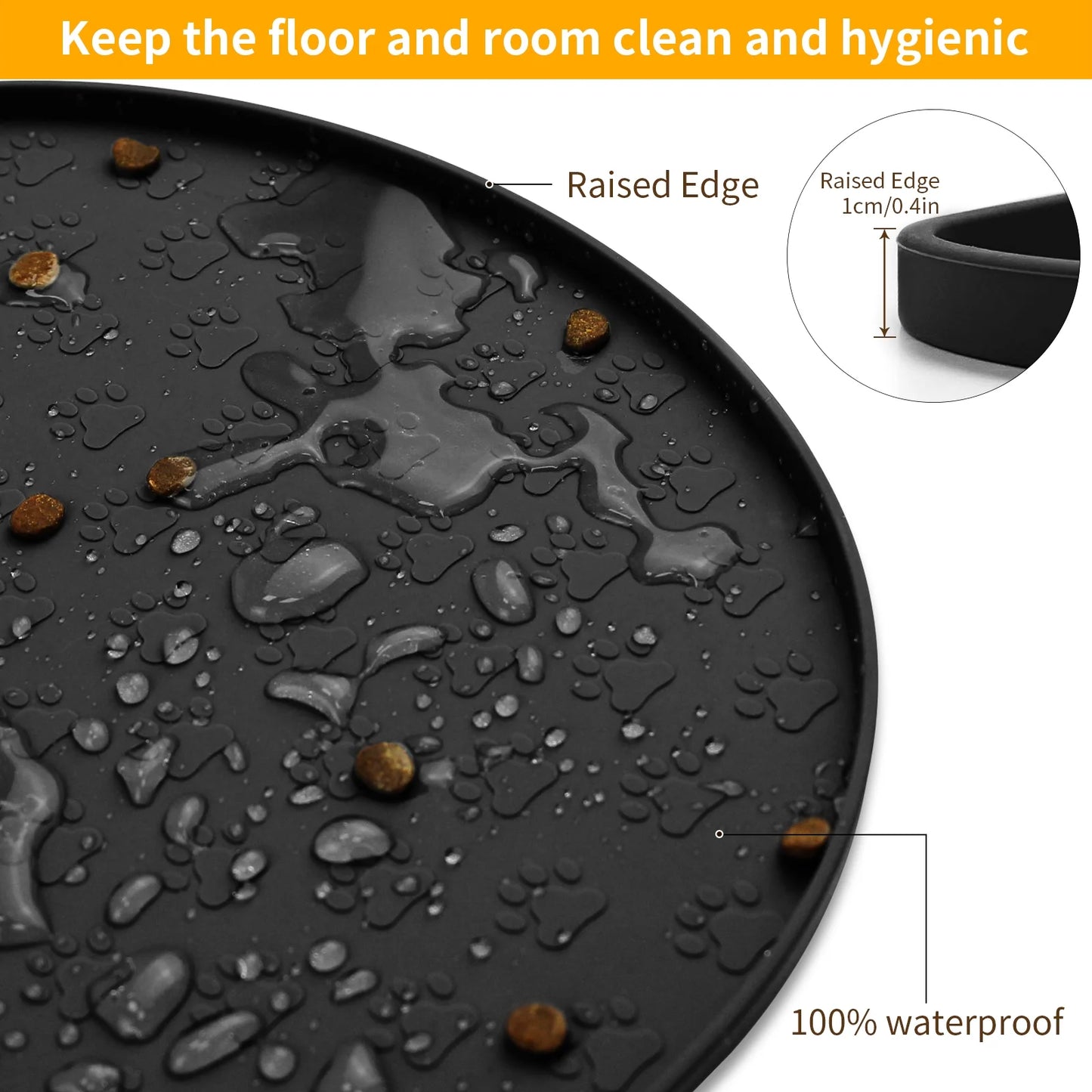 Silicone Pet Placemat for Dogs and Cats, Waterproof Pet Feeding Mat Prevent Food and Water Overflow, High-Lips Dog Food Mats, Black