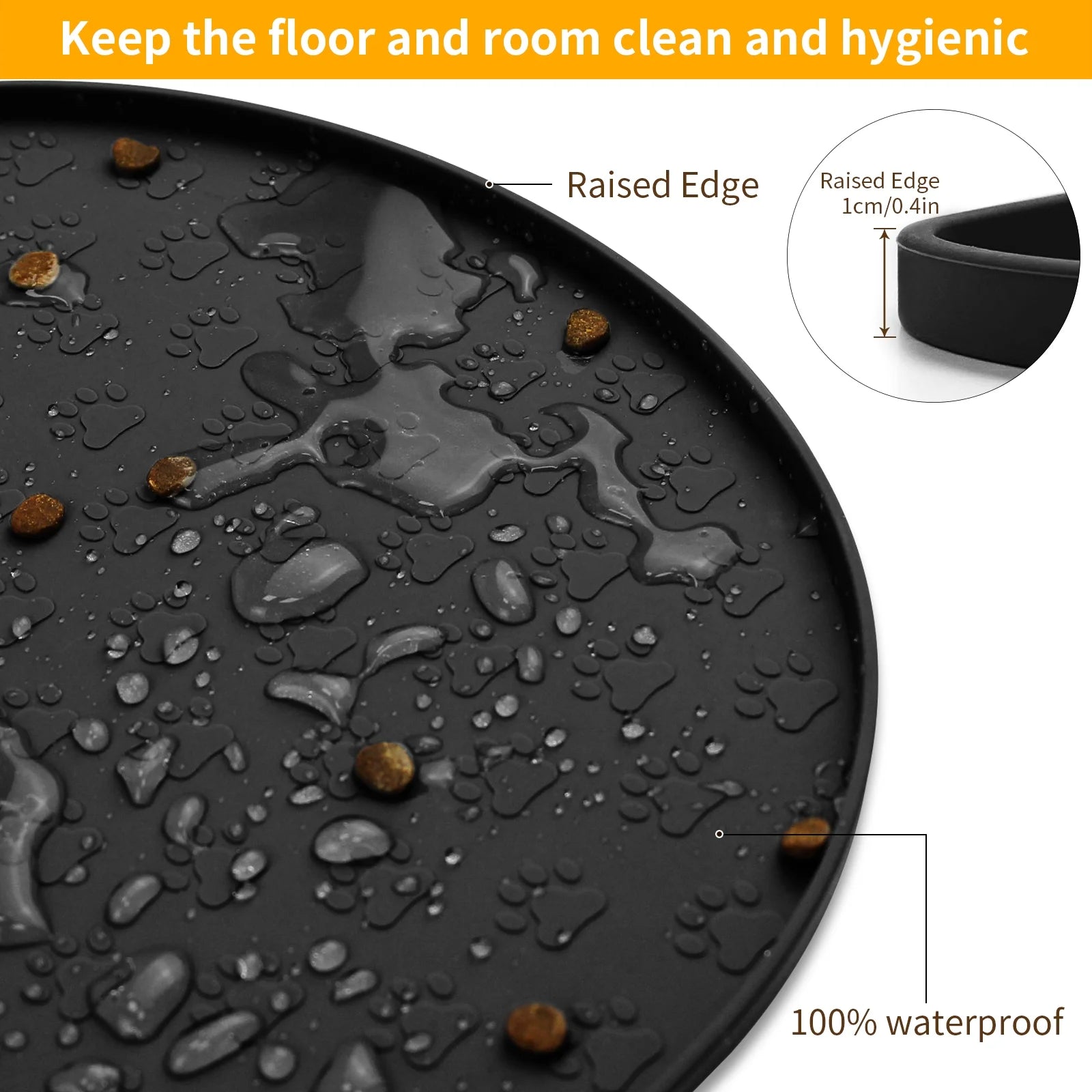 Silicone Pet Placemat for Dogs and Cats, Waterproof Pet Feeding Mat Prevent Food and Water Overflow, High-Lips Dog Food Mats, Black