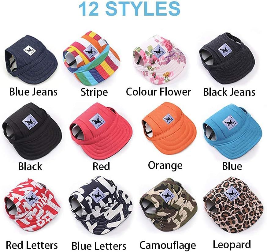 Baseball Caps Hats with Neck Strap Adjustable Comfortable Ear Holes for Small Medium and Large Dogs in Outdoor Sun Protection (M, Black)