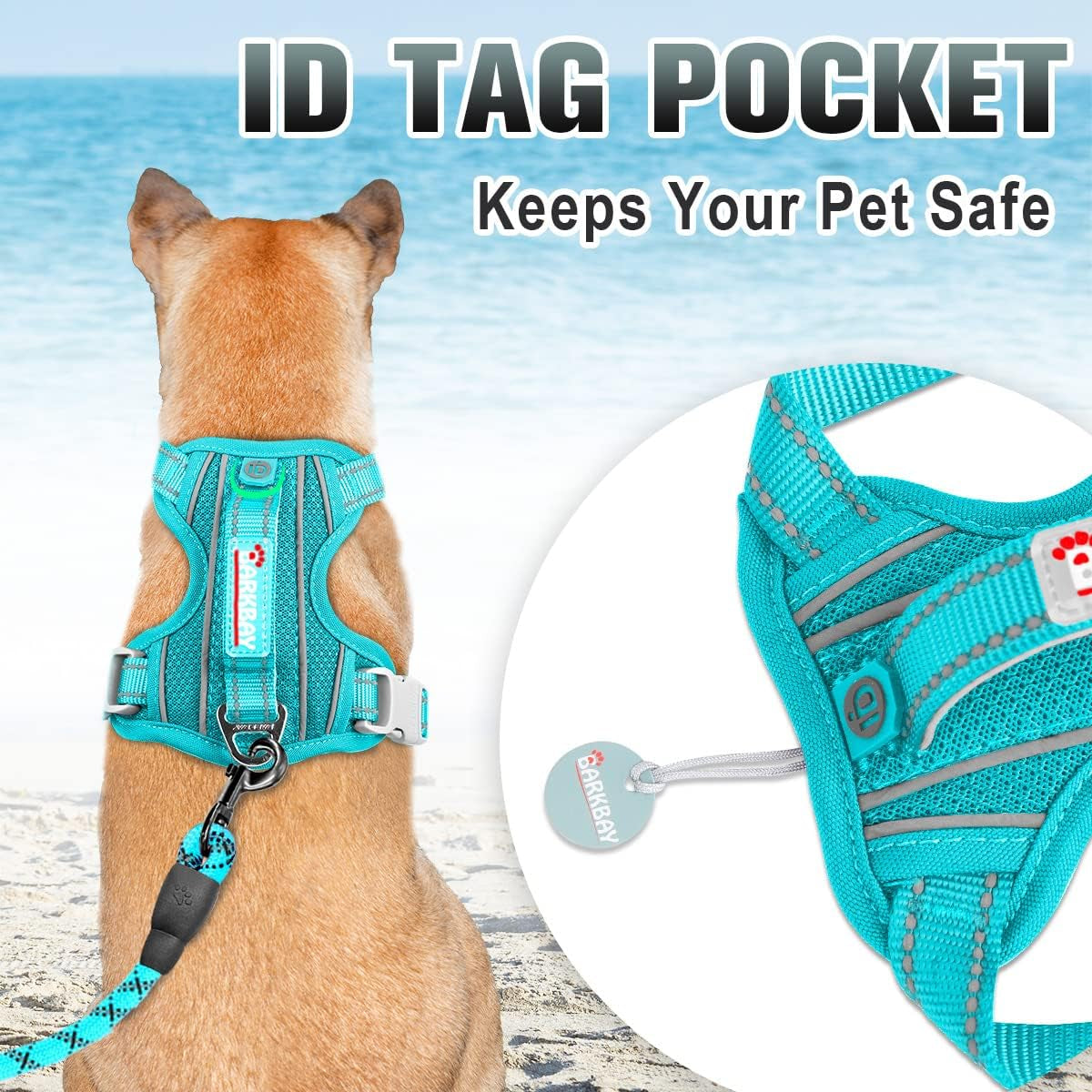 No Pull Dog Harness Large Reflective Dog Harness with Front Clip and Easy Control Handle for Walking Training Running with ID Tag Pocket(Ocean Blue,Xl)