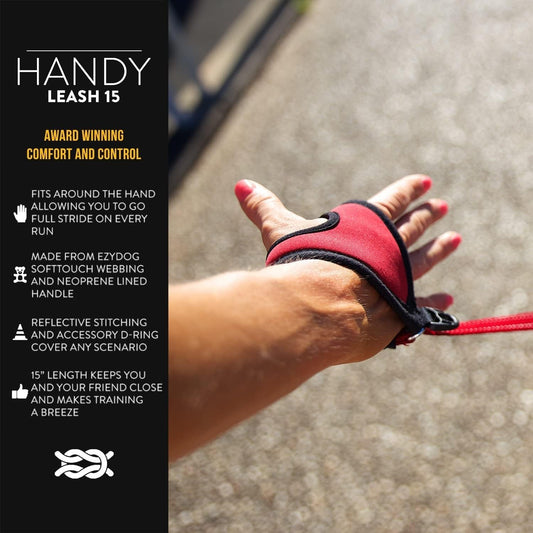 Premium Handy Dog Leash - Soft and Secure Neoprene Glove Perfect for Running or Jogging - Add to Any Existing Leash or Combine with an Extension (15”, Red)