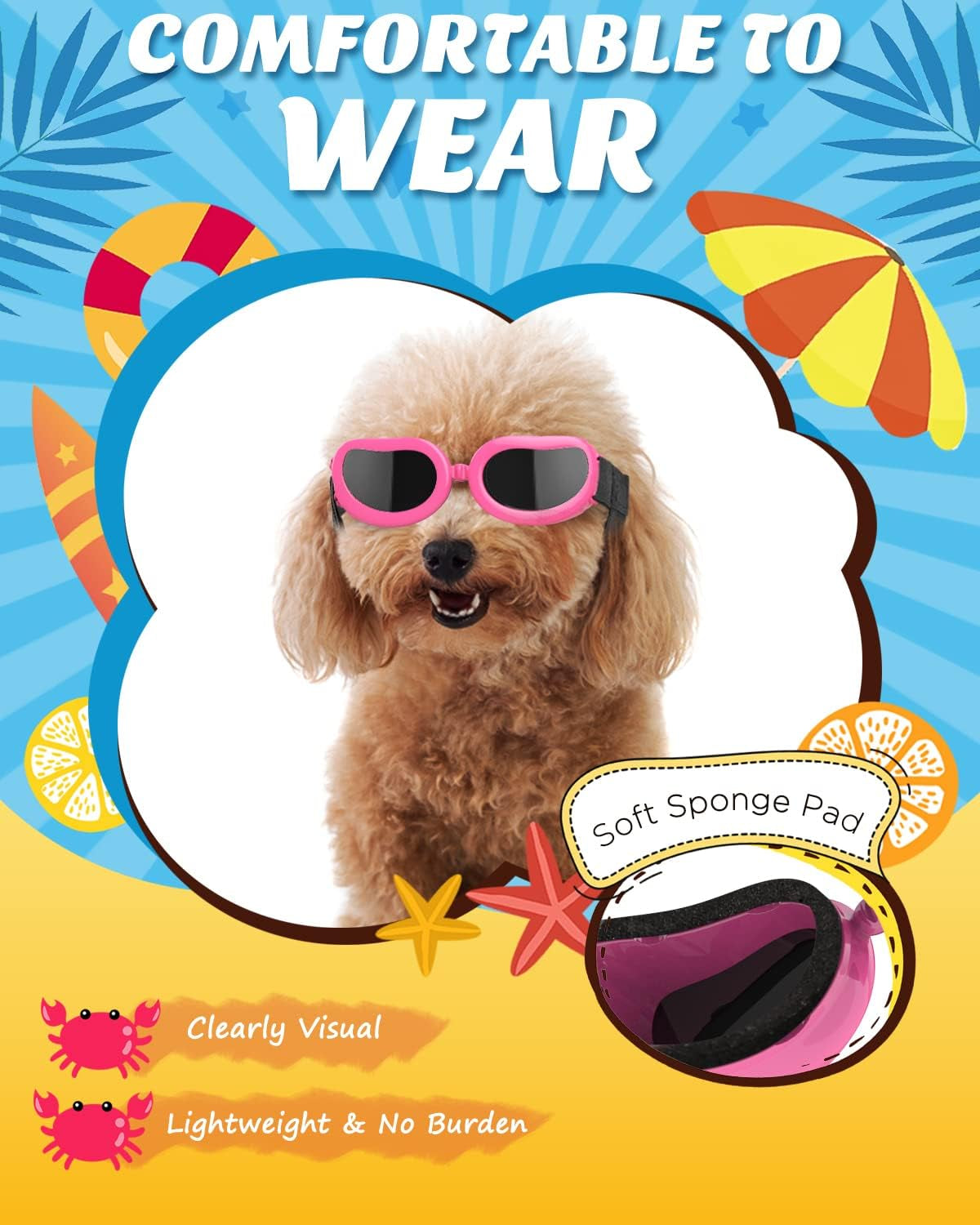 Small Dog Decorations Sunglasses UV Protection Goggles Eye Wear Protection with Adjustable Strap Waterproof Pet Sunglasses for Dogs Pet Sun Glasses Dog Windproof Anti-Fog Glasses