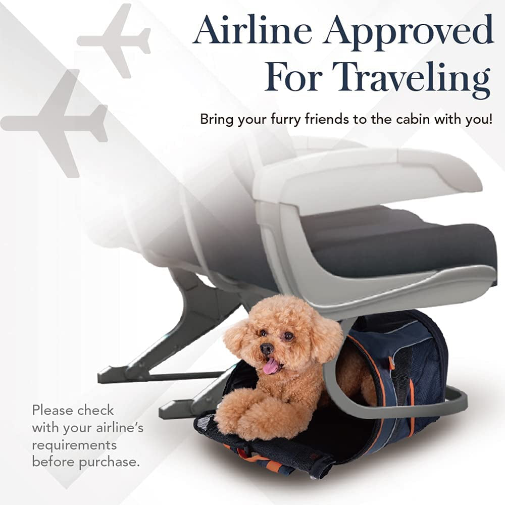 - Airline Approved Pet Carrier for Small to Medium Dogs and Cats - Dog Backpack Carrier, Breathable Mesh Material with Magnetic Buttons, Side Pockets, and Auto-Lock Zipper - Navy Blue