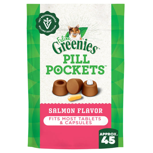 FELINE  PILL POCKETS Natural Cat Treats, Salmon Flavor, 1.6 Oz. Pack (45 Treats)