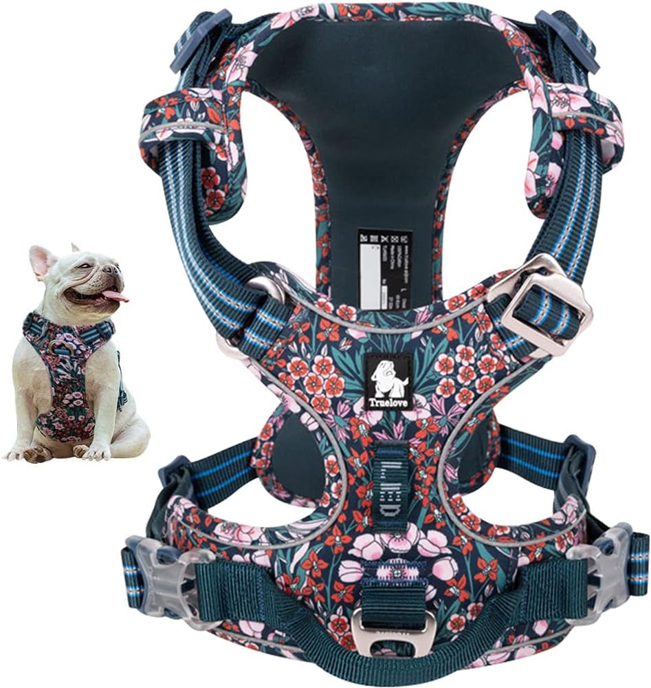 ® Floral No Pull Dog Harness Reflective Dog Vest Harness with Front & Back 2 Leash Clips and Easy Control Handle for Small Medium Large Dogs 3 Snap Buckles Easy to Put on & Take Off