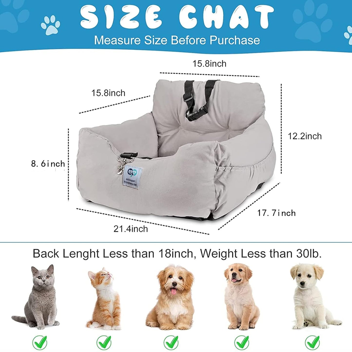 Aidou Dog Booster Seat for Small to Large Dogs & Cats, Pet Travel Safety Seat with Storage & Dual-Use Car & Home Bed (Small Blue)