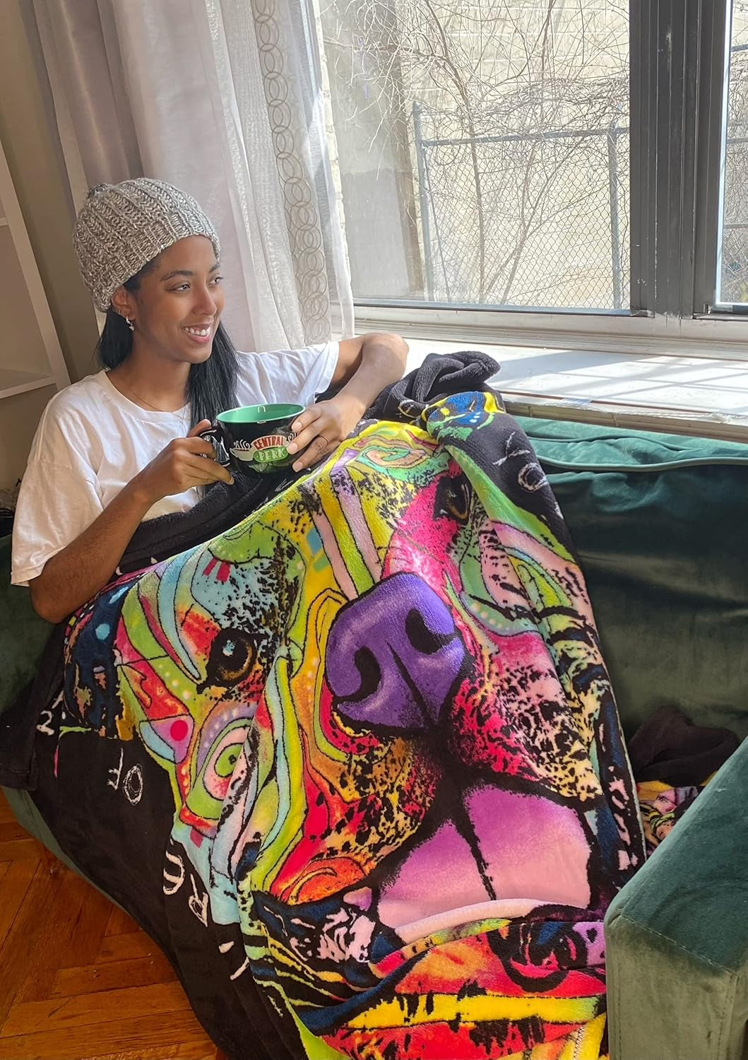 50 X 60 Inch Pitbull Fleece Blanket Throw with Dean Russo Dog Art - Soft and Colorful Pitbull Blankets for Adults, Kids, Bed Couch Sofa Travel - Thoughtful Gift for Dog Lovers