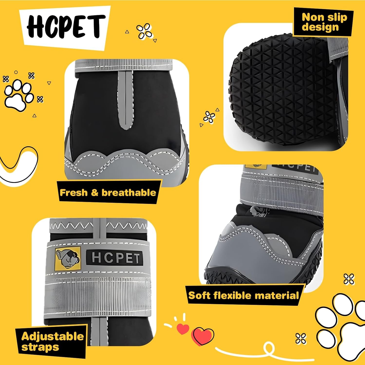 Dog Shoes for Large Dogs, Waterproof Dog Booties for Small Medium Dogs, Anti-Slip Dog Boots & Paw Protectors for Hot Pavement Winter Snow Hiking with Reflective Straps Black Size 3