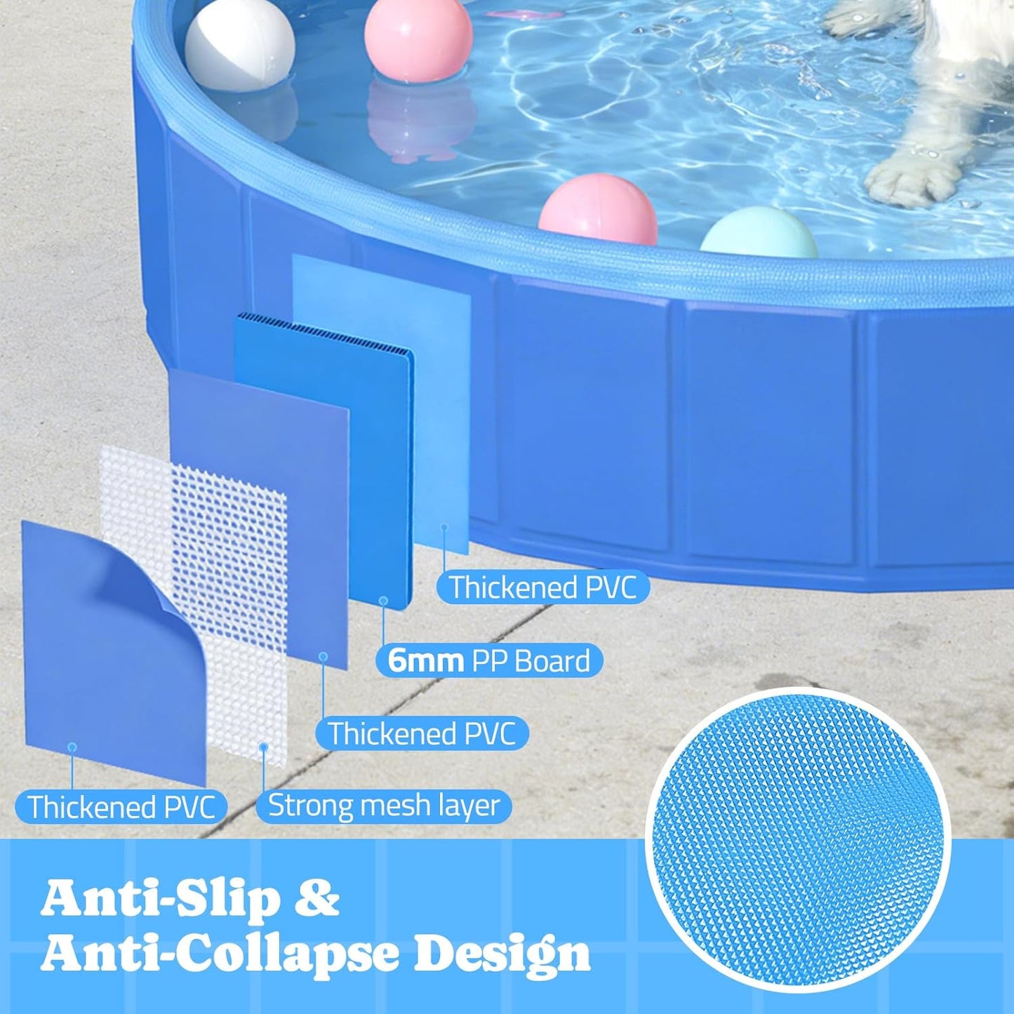 87" Foldable Dog Pool with Sprinkler & RGB LED Light, Collapsible Hard Plastic Swimming Pool for Small Large Dogs Cats and Kids, Portable Pet Bathing Tub Wading Pool for Backyard Camping Blue