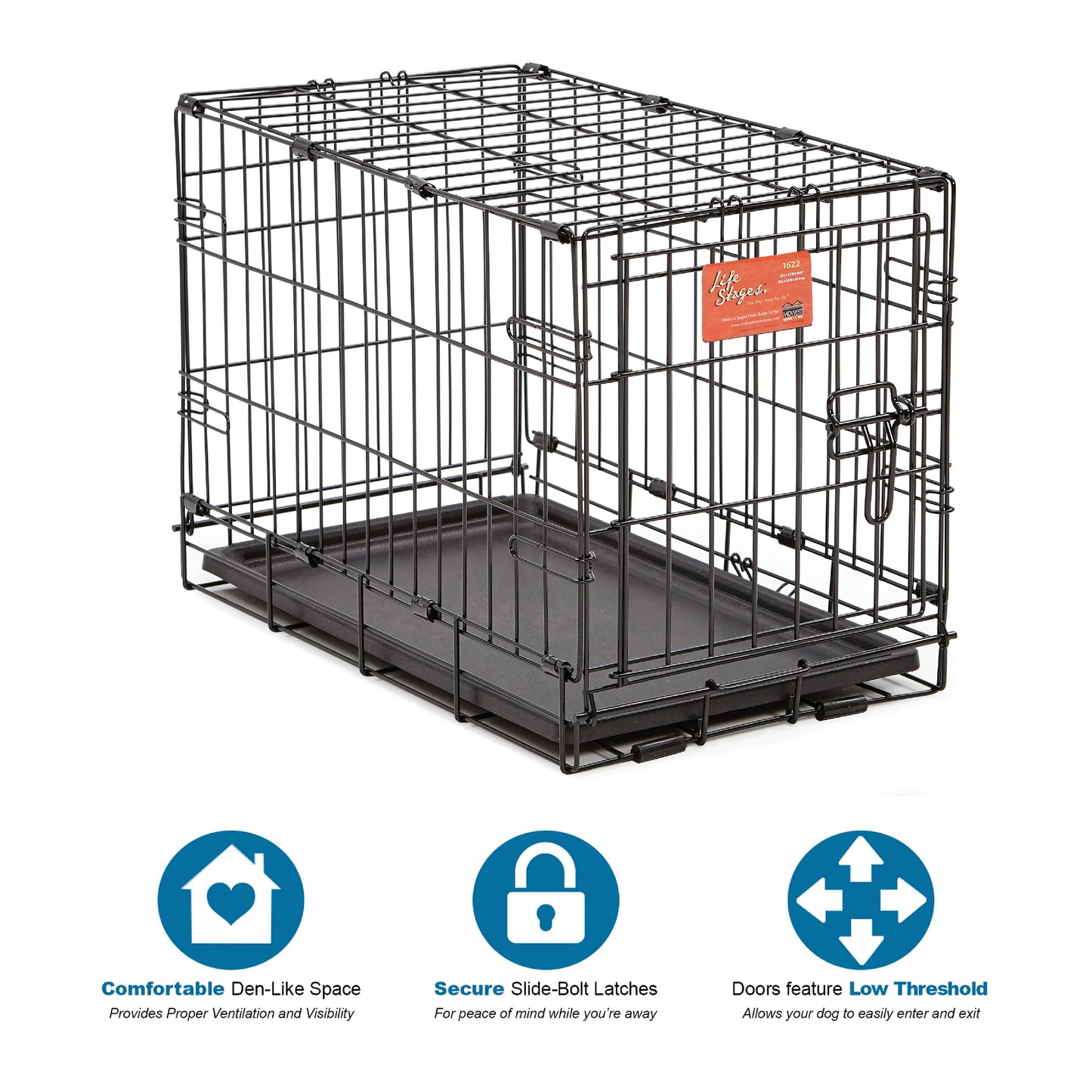 Midwest Homes Enhanced 24 Inch Single Door Folding Metal Crate for Small Dogs
