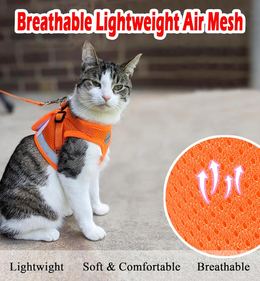 Cat Harnesses and Puppy Harness with Leashes Set, Escape Proof Cat Harness, Adjustable Reflective Soft Mesh Vest Fit Puppy Kitten Rabbit Ferrets'S Outdoor Harness