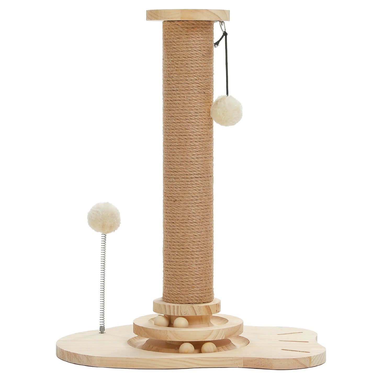 19.3" Cat Scratching Post with Ball Track Toy for Kittens and Small Cats, Beige