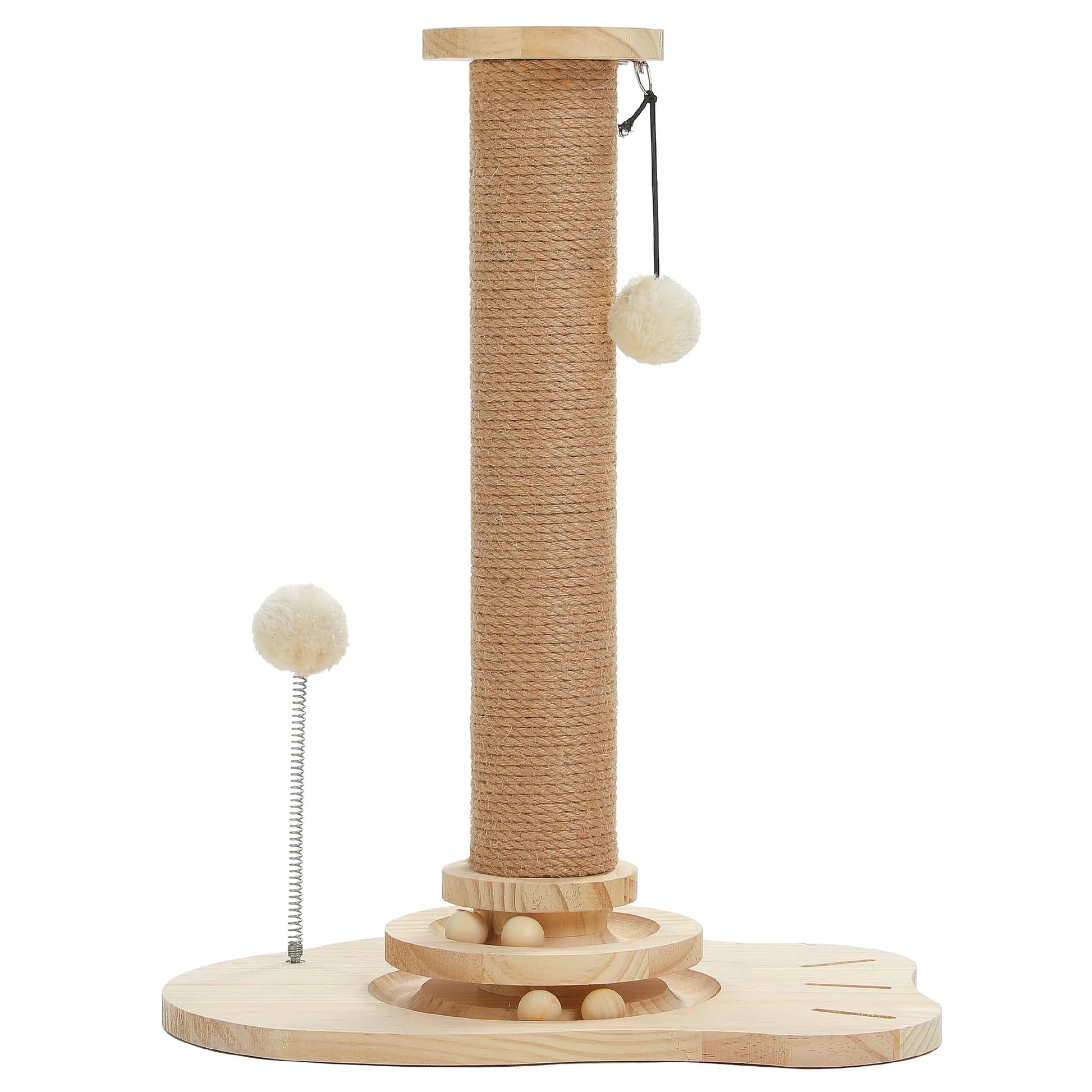 19.3" Cat Scratching Post with Ball Track Toy for Kittens and Small Cats, Beige