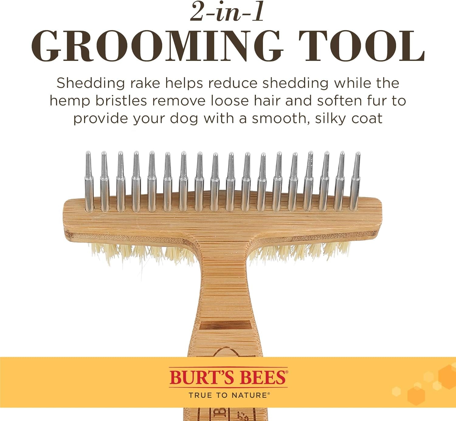 Brown Oblong Double Sided Dog Brush - All Hair Types, Unisex, 0.2 Lbs, Hemp Bristle for Detangling, Shedding Rake for Mats Removal
