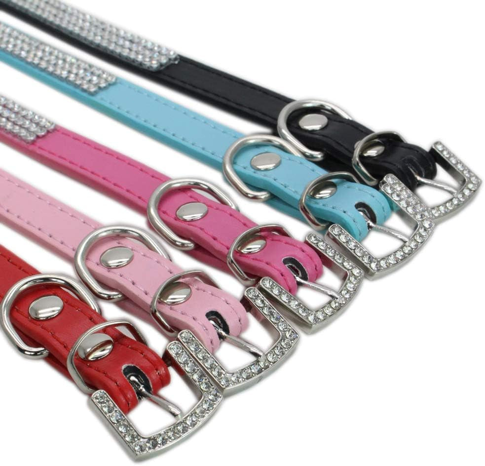 12"-20" Length Adjustable Full Rhinestone Crystal Studded Leather Dog Collar for Small or Medium Pet Collar,Dark Blue,L