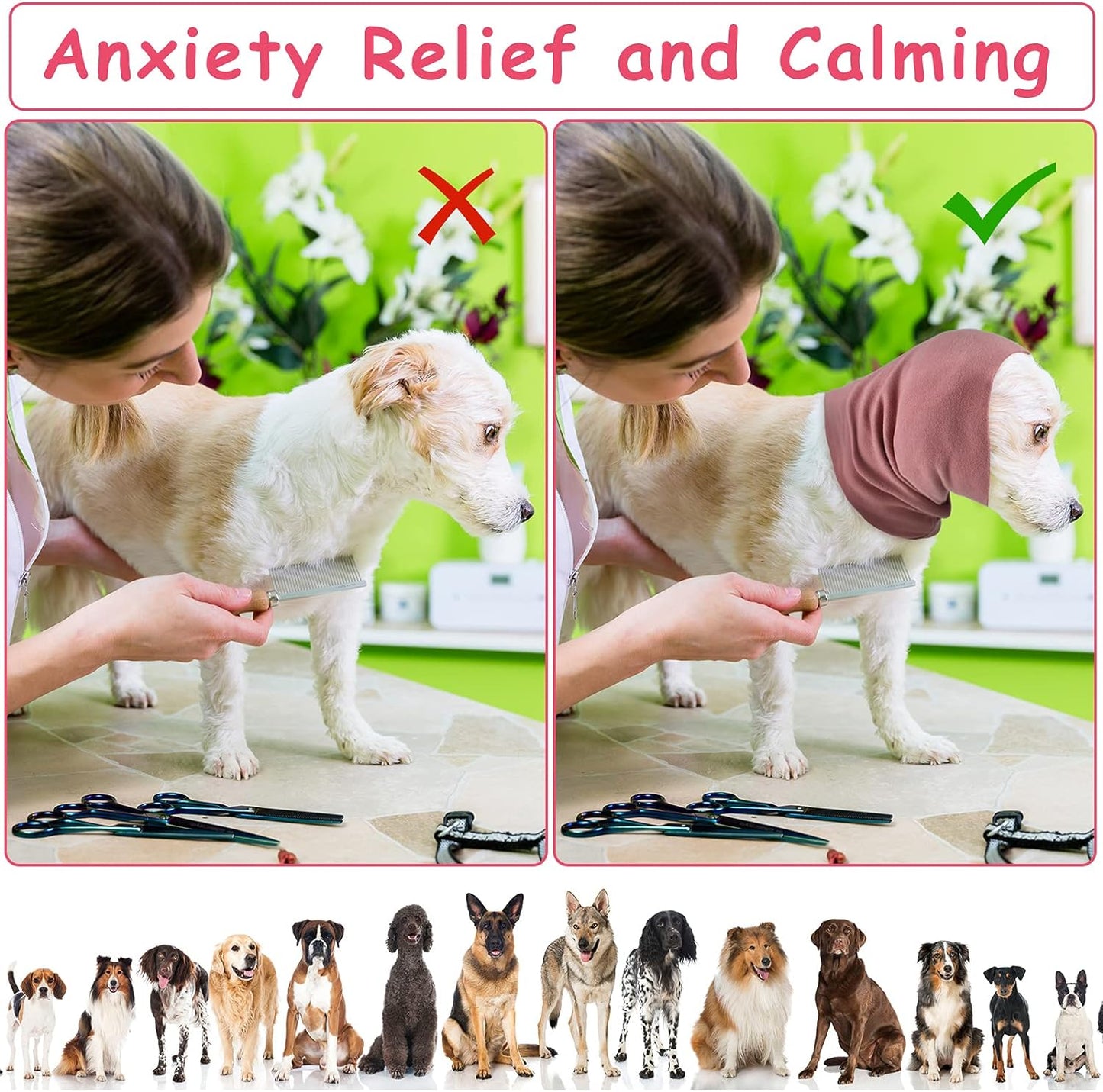 3 Pcs Dog Quiet Ear Cover No Shake Head Wrap Dog Calming Hood Ear Headband Muffs Head Wraps for Noise Reduction Earmuff Winter Scarf